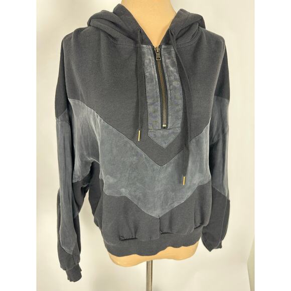 Pink Victoria's Secret Size Medium Two-tone Gray Cropped Hoodie Baggy Loose Fit - Picture 2 of 9